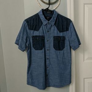Blue two tone button down short sleeve shirt